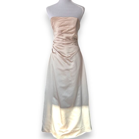 Davids Bridal mother of the bride champagne strapless gown & bolero jacket sz 14 - Picture 2 of 14